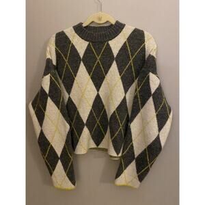 Pringle of Scotland X H&M Wool Blend Argyle Sweater Gray Oversized Womens Small